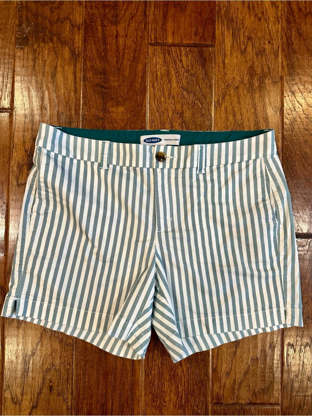 Old Navy Teal & White Vertical Stripe Bermuda Shorts